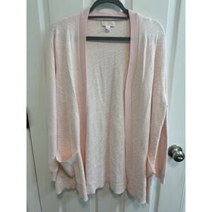 Belle By Kim Gravel XL Pink White Open Cardigan Long Sleeve A468168 Preowned